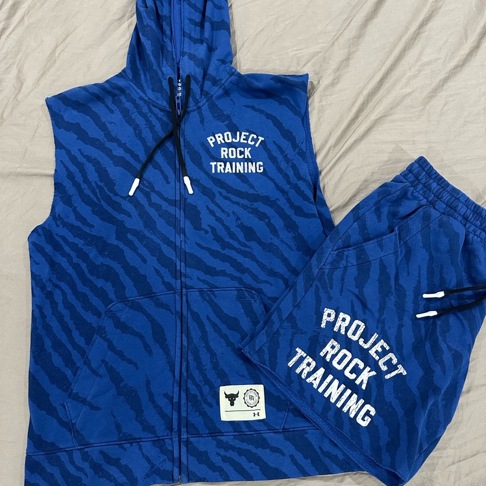 Under Armour Blue Project Rock Training Hoodie and Shorts Set